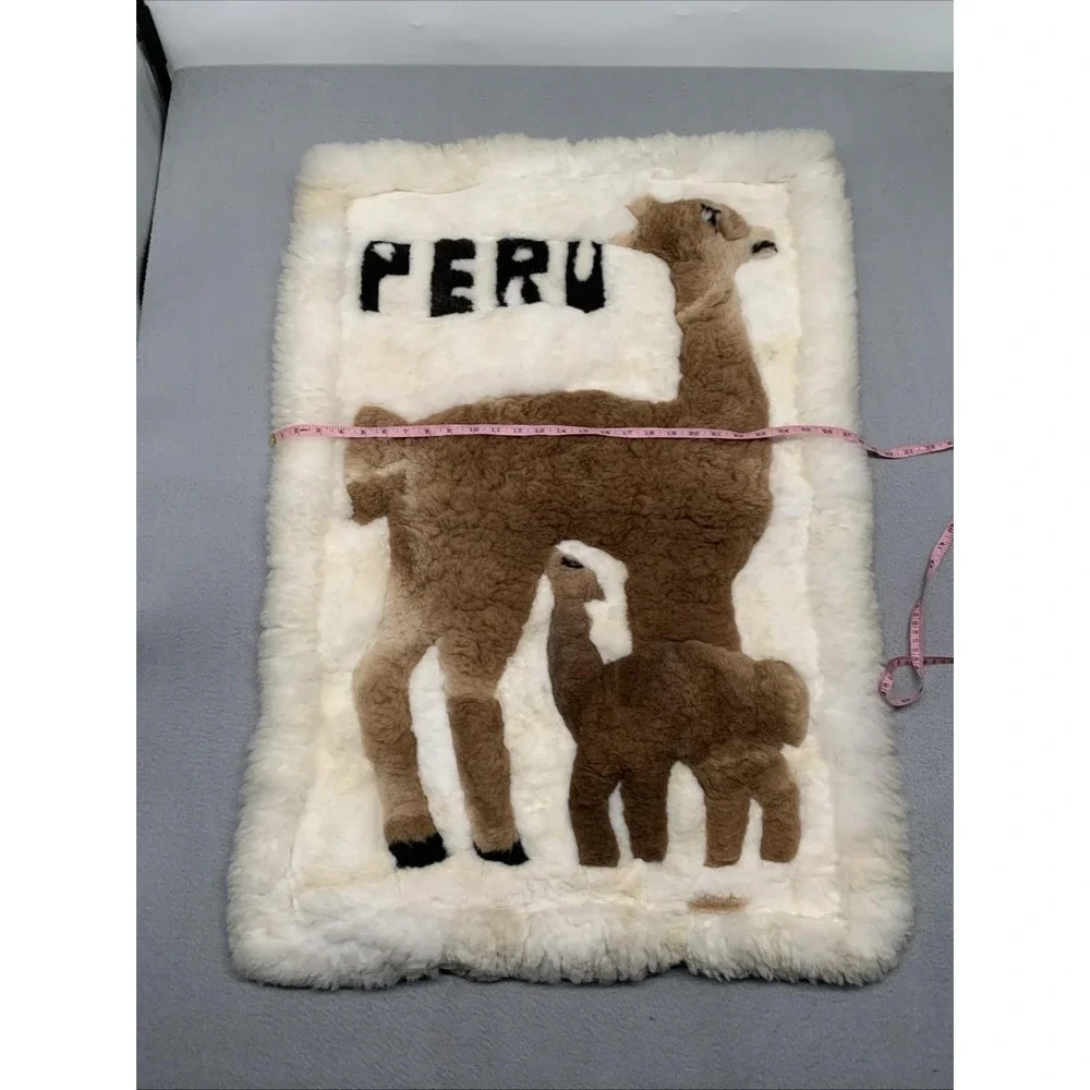 Vtg Peruvian 100% Alpaca Fur‎ Tapestry Rug Hand-made 38x 28 Mother & Calf Rare